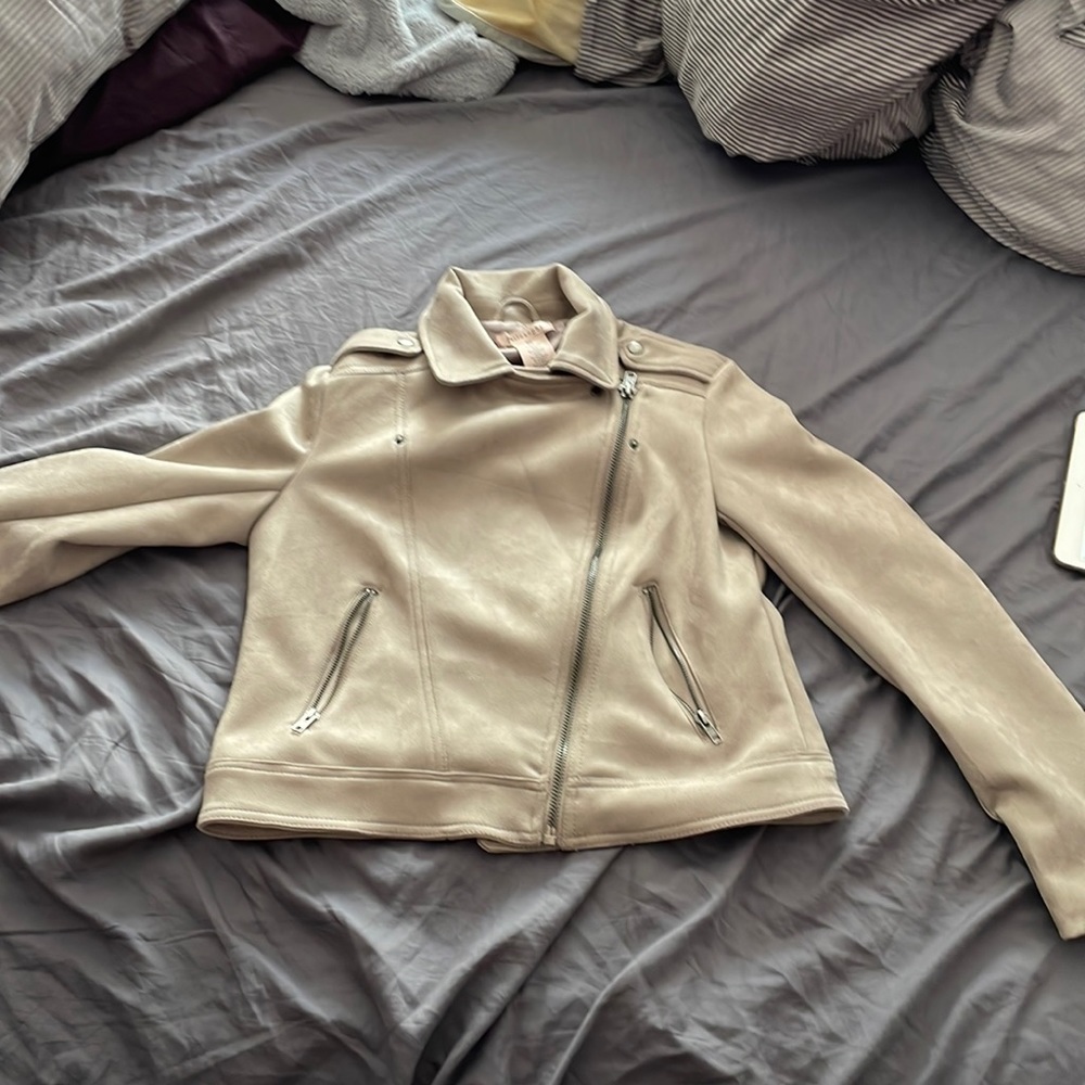 Philosophy Long Sleeve Faux Suede Moto Jacket Taupe size Small
